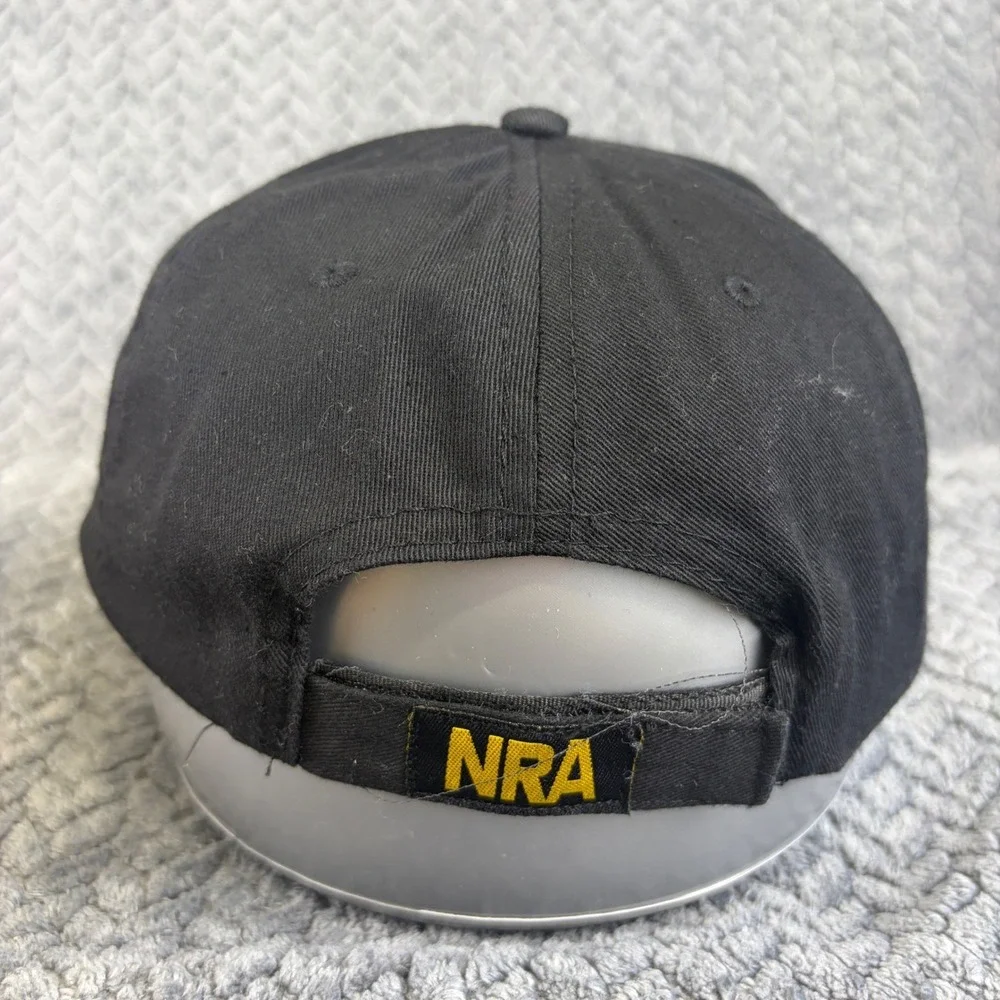 NRA Hat Black Yellow Embroidered American Flag Patch Adjustable Cotton Baseball